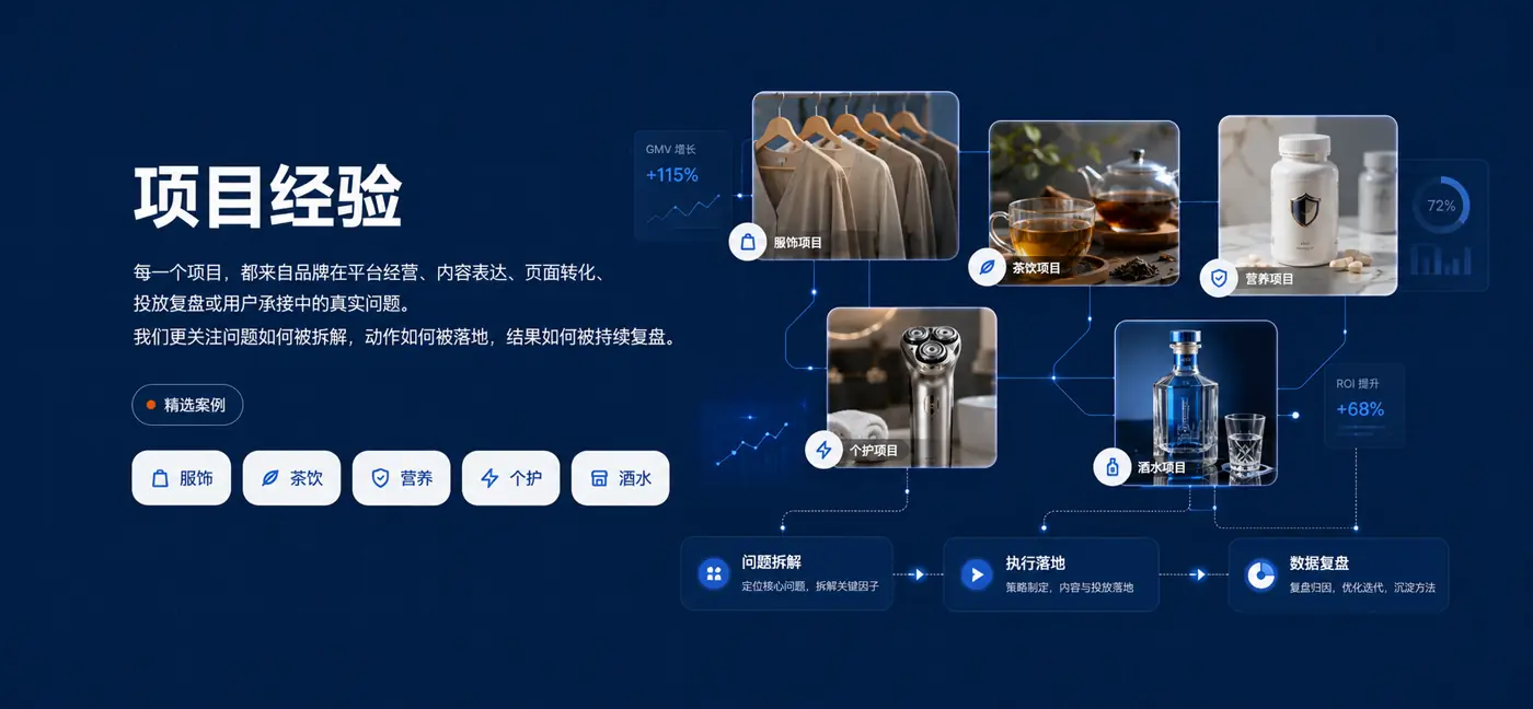 服饰、茶饮、营养品、个护和酒水行业项目经验示意图